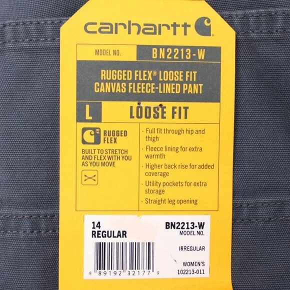 Carhartt Pants NWT Womens 14 Gray Rugged Flex Loose Fit Canvas Fleece Lined - Picture 8 of 14